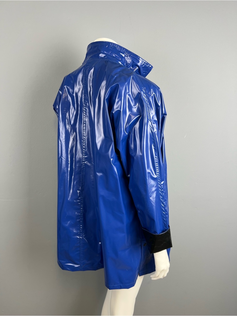 Blue Black 100% Vinyl High-Shine Rain Jacket Coat one size fits all